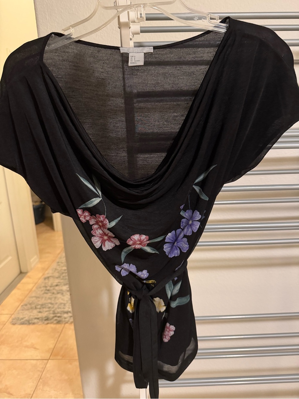 H&M Black Semi-Sheer Top with Draped Neck